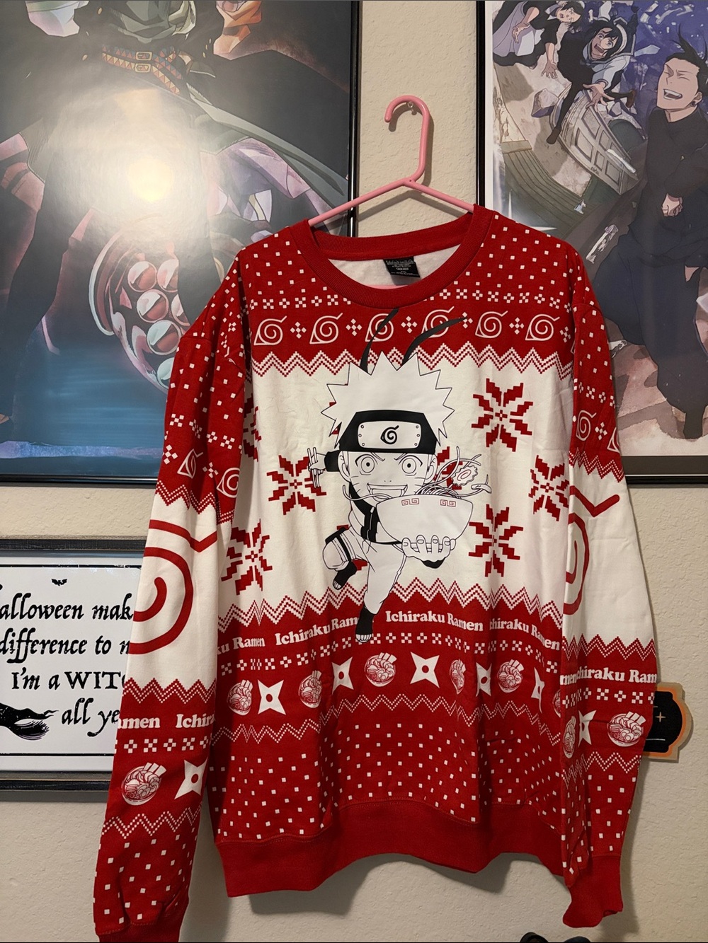 Bioworld Red and White Naruto Ichiraku Ramen Crewneck Sweater